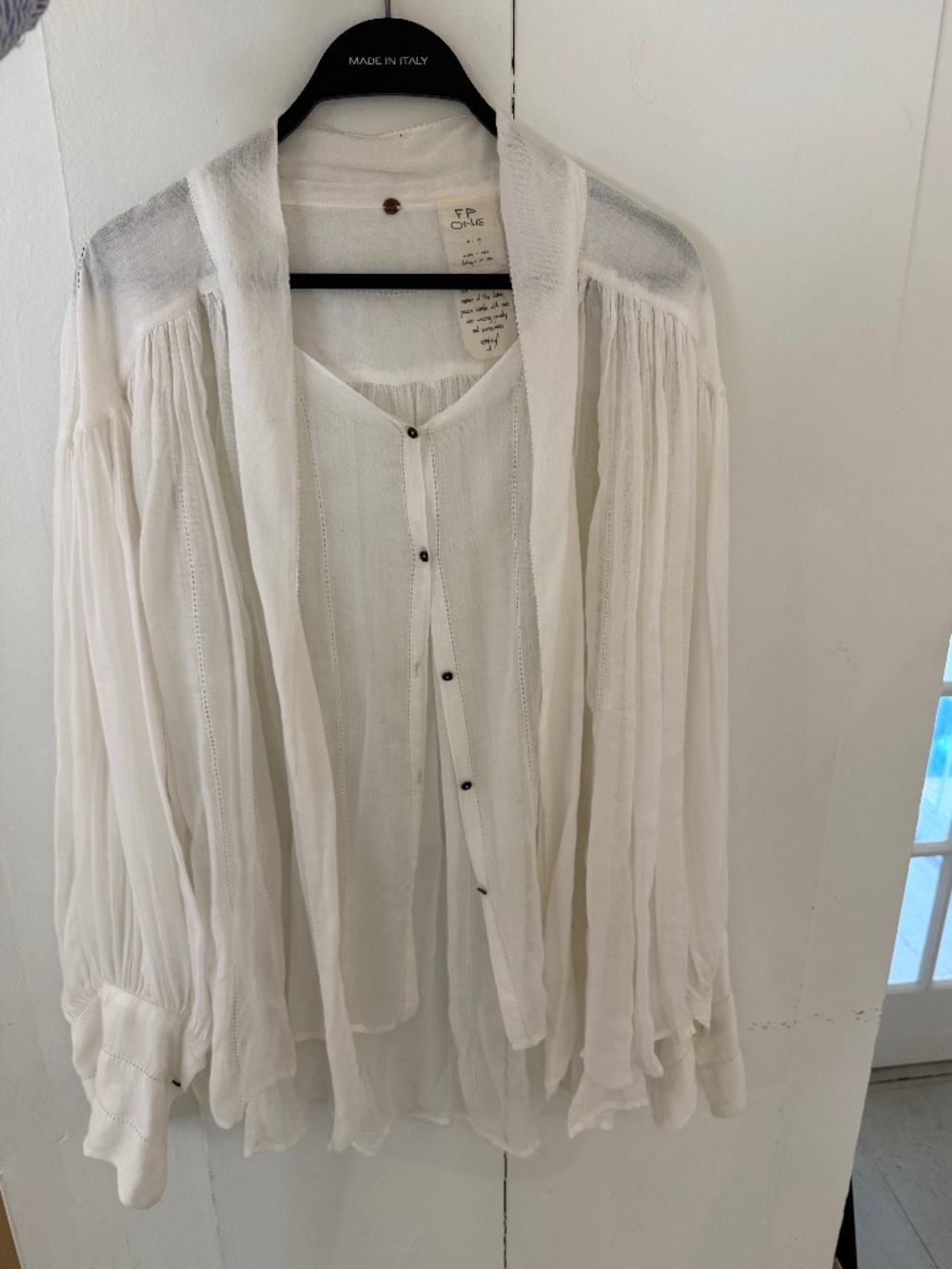 Free People Long White Longsleeve Top with Neck Ties